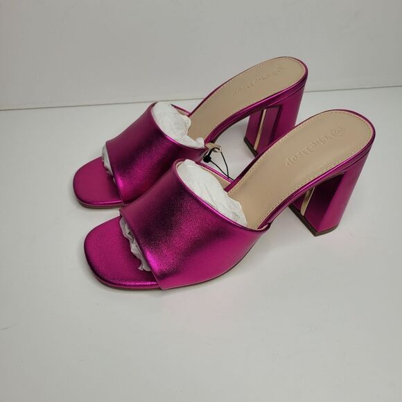 The Drop Pattie High Block Heeled Mule Sandal Hot Pink Metallic Size 6.5 Retro - Picture 2 of 8